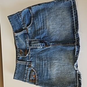 Jean skirt with wide belt band.